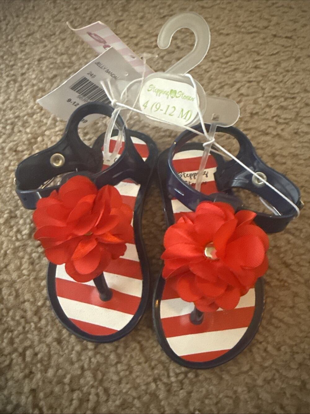 Stepping Stones Jelly Sandal Red White Blue Flowers Summer Shoe 9-12 Months